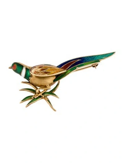 Pre-owned Brooch 18k Enamel Bird  In Multi