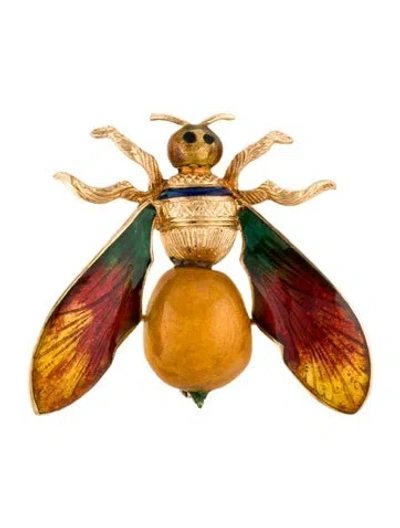 Pre-owned Brooch 18k Enamel Bug Pin In Multi
