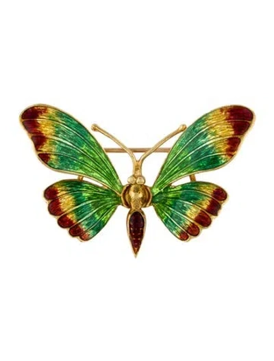 Pre-owned Brooch 18k Enamel Butterfly Pin
