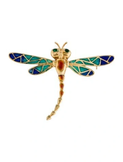 Pre-owned Brooch 18k Enamel Dragonfly  In Multi