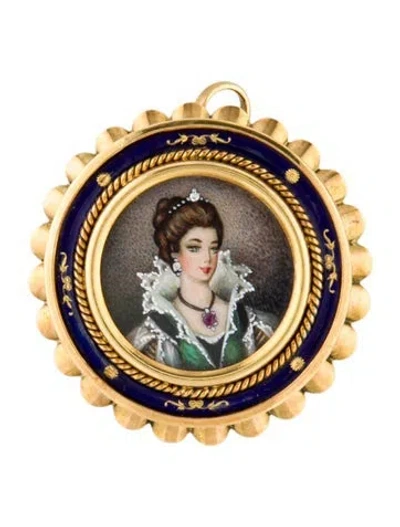 Pre-owned Brooch 18k Enamel Painted Figure  Pendant In Multi
