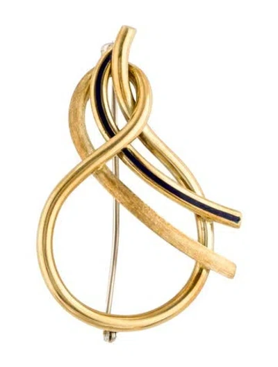 Pre-owned Brooch 18k Enamel Swirl Pin  In Blue