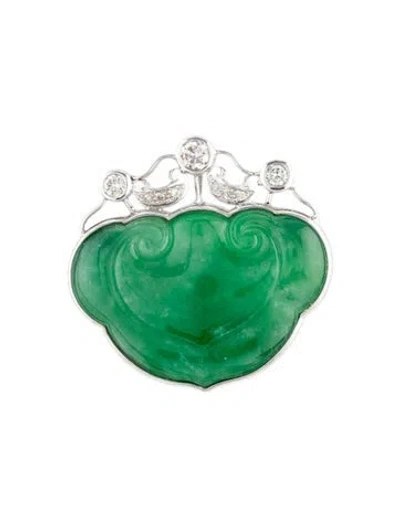 Pre-owned Brooch 18k Jadeite & Diamond  In Multi