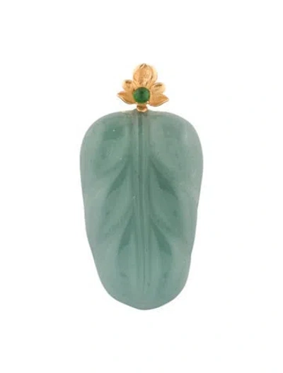 Pre-owned Brooch 18k Jadeite Carved Pendant In Multi