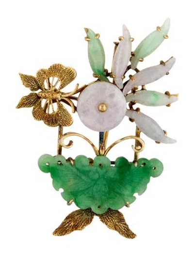 Pre-owned Brooch 18k Jadeite Convertible  Pendant In Multi