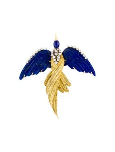 Pre-owned Brooch 18k Lapis Lazuli & Diamond Bird  In Multi