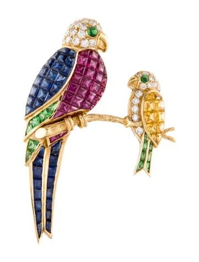 Pre-owned Brooch 18k Multistone & Diamond Parrot