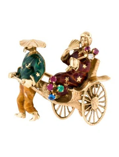 Pre-owned Brooch 18k Multistone & Diamond Rickshaw