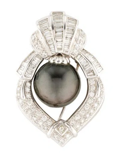 Pre-owned Brooch 18k Pearl & 2.20ctw Diamond Pendant  In Multi