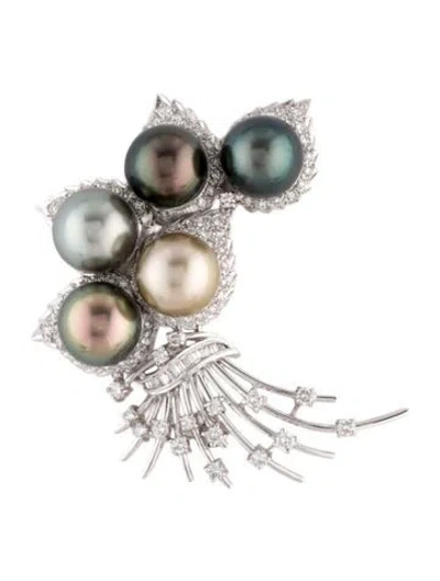 Pre-owned Brooch 18k Pearl & Diamond Bouquet  In Multi