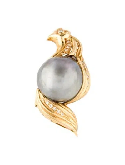 Pre-owned Brooch 18k Pearl & Diamond  In Multi