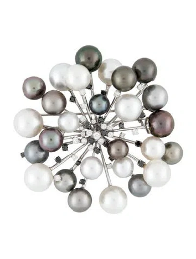Pre-owned Brooch 18k Pearl & Diamond  In Multi