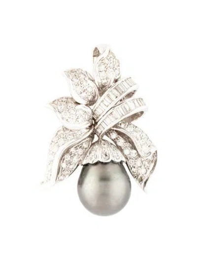 Pre-owned Brooch 18k Pearl And Diamond  Pendant In Multi