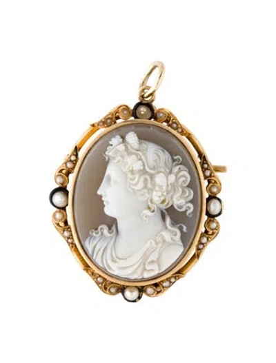 Pre-owned Brooch 18k Pearl & Shell Cameo  In Black