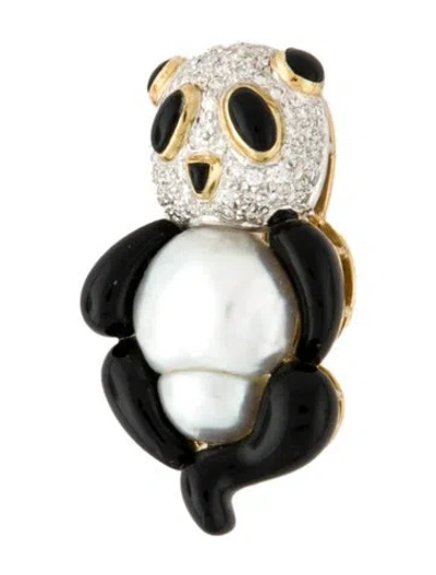 Pre-owned Brooch 18k Pearl, Onyx & Diamond Panda Bear  In Multi