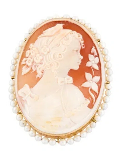 Pre-owned Brooch 18k Pearl Shell Cameo Pendant  In Multi