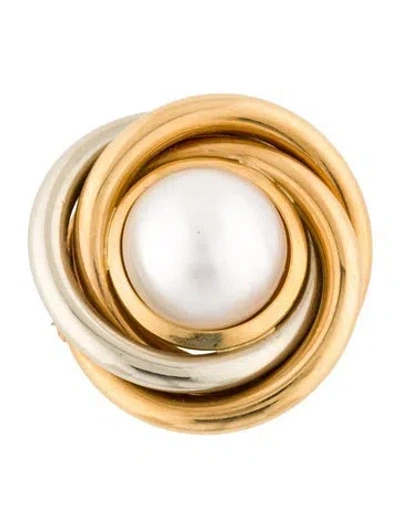 Pre-owned Brooch 18k Pearl Two-tone  In Multi