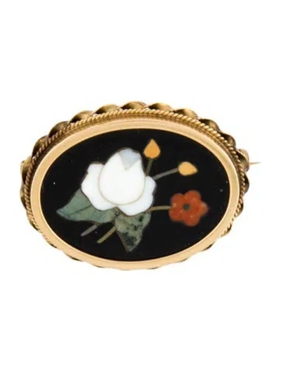 Pre-owned Brooch 18k Resin, Mother Of Pearl & Coral Pin  In Multi