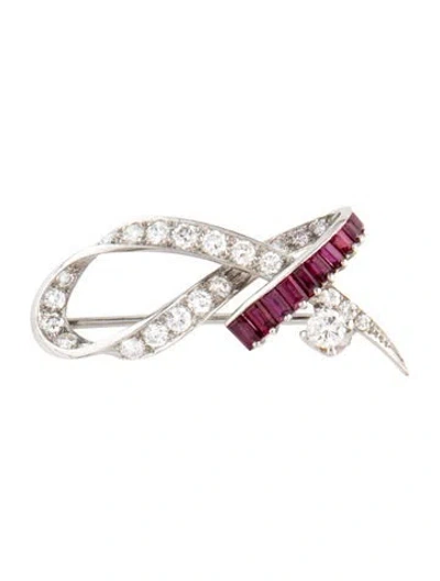 Pre-owned Brooch 18k Ruby & Diamond  In Multi