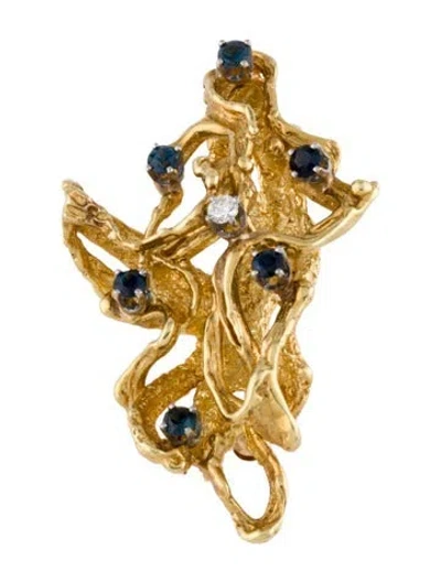 Pre-owned Brooch 18k Sapphire & Diamond  In Multi