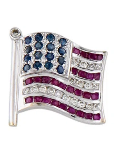 Pre-owned Brooch 18k Sapphire, Ruby & Diamond  Pin In Multi