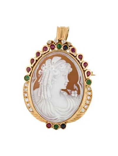 Pre-owned Brooch 18k Shell Cameo & Multistone  Pendant