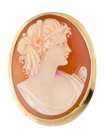 Pre-owned Brooch 18k Shell Cameo Pendant  In Multi