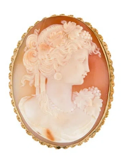 Pre-owned Brooch 18k Shell Cameo Pendant  In Multi