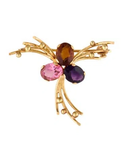 Pre-owned Brooch 18k Three Stone  Pin In Multi