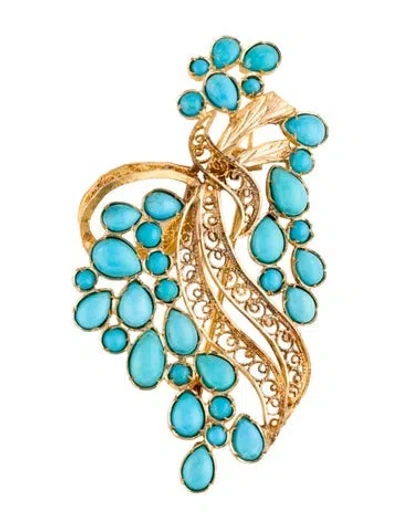 Pre-owned Brooch 18k Turquoise Convertible  In Multi