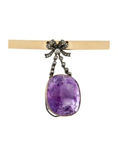 Pre-owned Brooch Amethyst & Diamond  In Multi