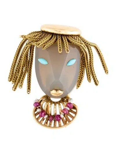 Pre-owned Brooch Andre Col Vintage Pearl & Multistone French Girl Pin