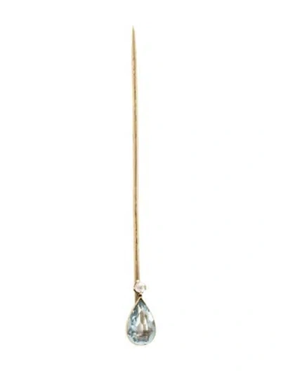 Pre-owned Brooch Antique 10k 1.26ctw Aquamarine & Diamond Pin  In Multi