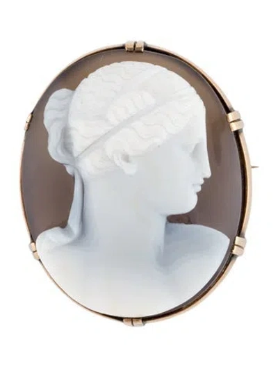 Pre-owned Brooch Antique 10k Agate Cameo  In Multi