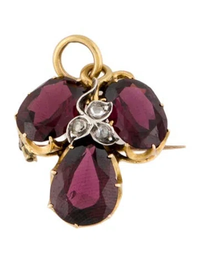 Pre-owned Brooch Antique 14k 8.56ctw Rhodolite & Diamond Cluster  Pendant In Multi