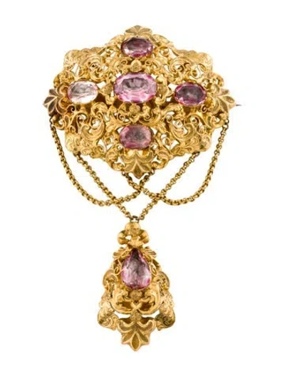 Pre-owned Brooch Antique 14k Coated Quartz  In Multi