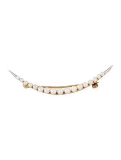 Pre-owned Brooch Antique 14k Seed Pearl Crescent  In Multi