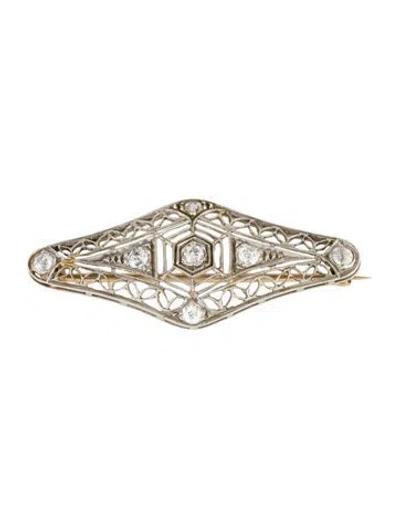 Pre-owned Brooch Antique 14k Two-tone Diamond Filigree  In Multi