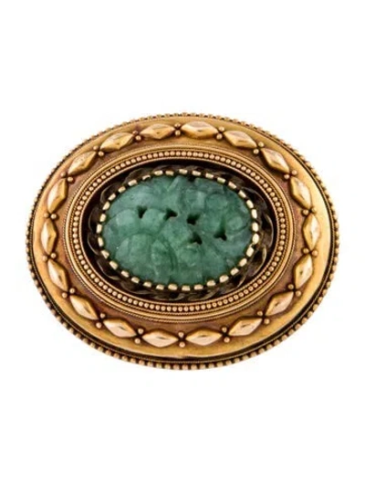 Pre-owned Brooch Antique 18k Dyed Jadeite  In Multi
