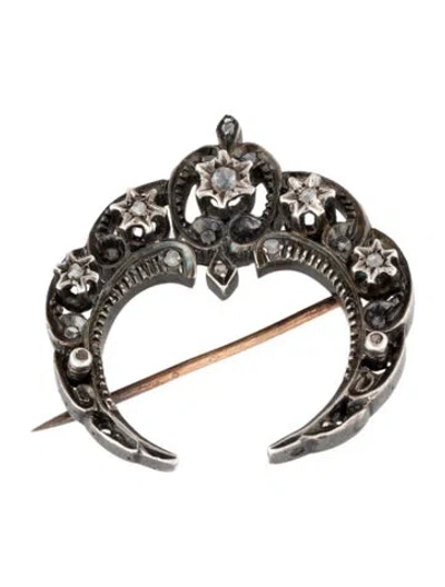 Pre-owned Brooch Antique Diamond Crescent  In Multi