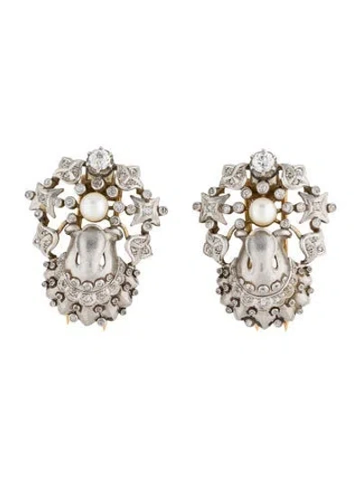 Pre-owned Brooch Antique Pearl & Diamond Dress Clip Set In Multi