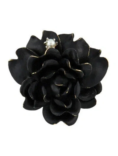 Pre-owned Brooch Black Star & Frost 14k Enamel And Pearl  In Multi