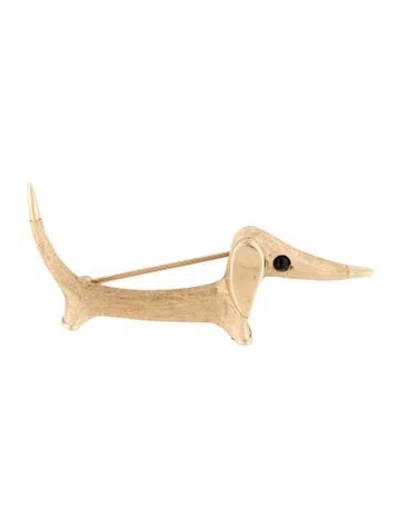 Pre-owned Brooch Cellino 14k Yg Onyx Dachshund Dog  In Multi
