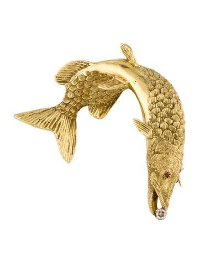 Pre-owned Brooch Craig Drake 18k Ruby & Diamond Fish  Pin In Multi
