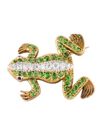 Pre-owned Brooch Demantoid Garnet & Diamond Frog  In Red