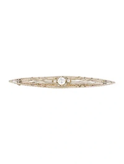 Pre-owned Brooch Diamond Two-tone Filigree Bar  In Multi