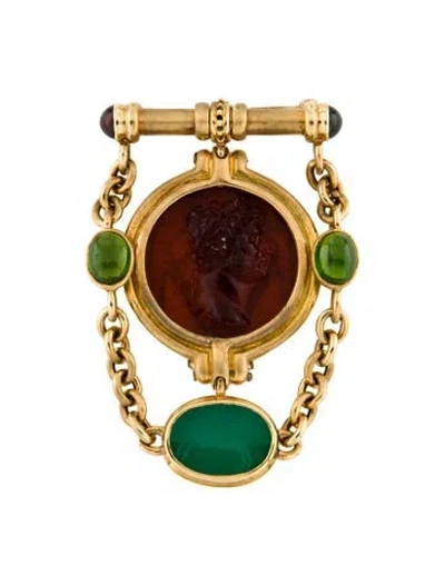 Pre-owned Brooch Forley 18k Glass, Dyed Chalcedony, Diopside & Garnet Cameo  Pin In Multi