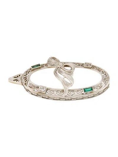 Pre-owned Brooch Glass & Diamond Ribbon Convertible Pendant  In Green