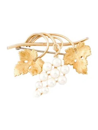 Pre-owned Brooch Krementz 14k Pearl Cluster Vine  In Multi
