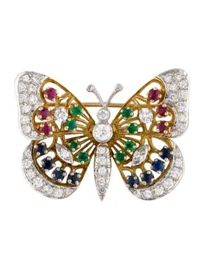 Pre-owned Brooch Multistone & Diamond Butterfly